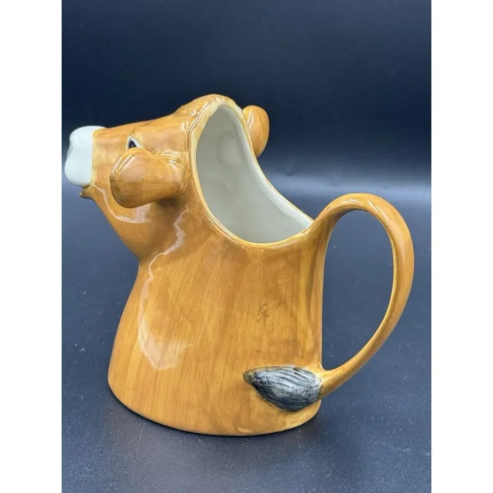 Quail Ceramics Jersey Cow Milk Jug Pitcher Large Brown Animal Creamer